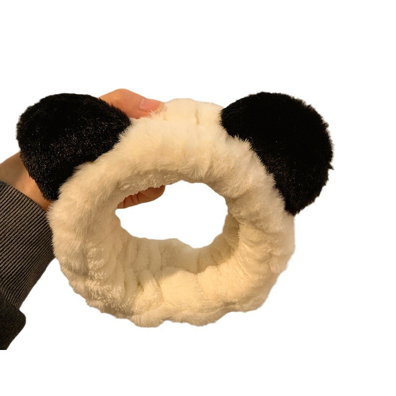 Caricatura adorable oso orejas peludos cabello banda peluda de borde ancho lavado de cara cabello clip cabello banda de cabello otoño invierno