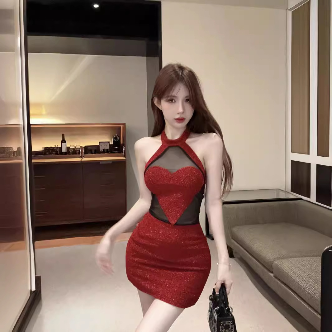Three dimensional red design fitted sexy dress