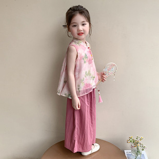 Girl's Chinese Style Pink Floral Hanfu Set Xieyi National Trend 2025 New Children's Girl Baby Chinese Style