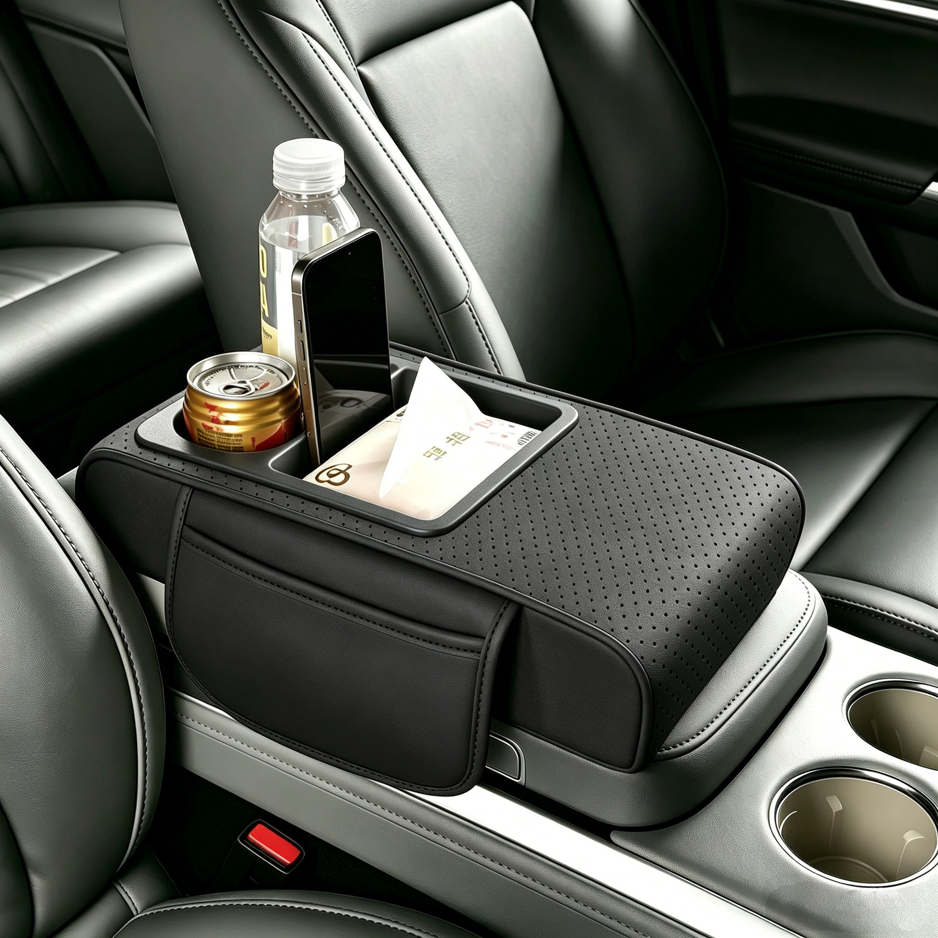 Car Armrest Box Heightening Pad, In-Car Tissue Box, Dual Cup Holder, Central Armrest Box, Multifunctional Storage Box