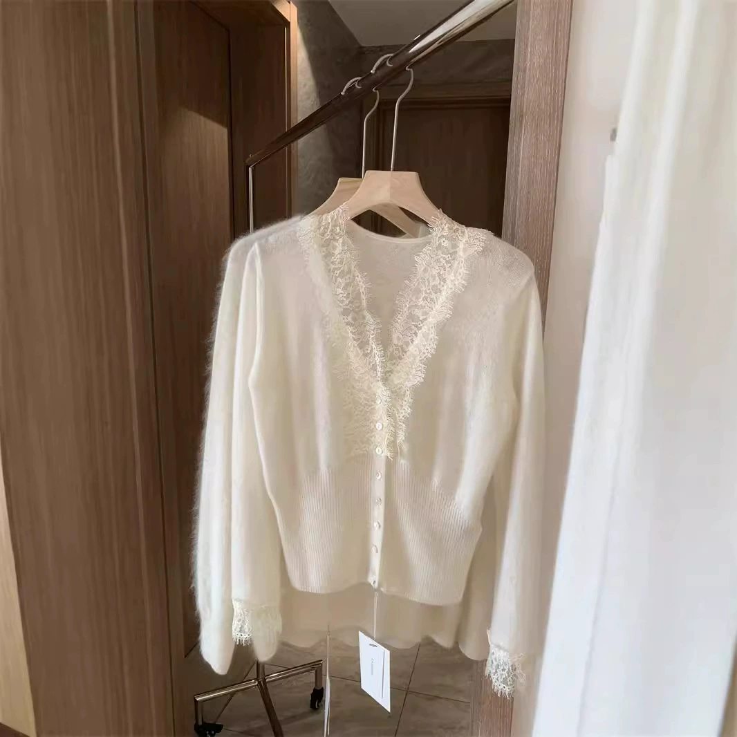 Кашемировая lace вязанный базовый кардиган, свитер изящный к телу