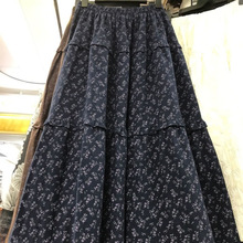 复古森系小碎花蛋糕半身裙女2025新款夏季中长款高腰遮胯A字伞裙