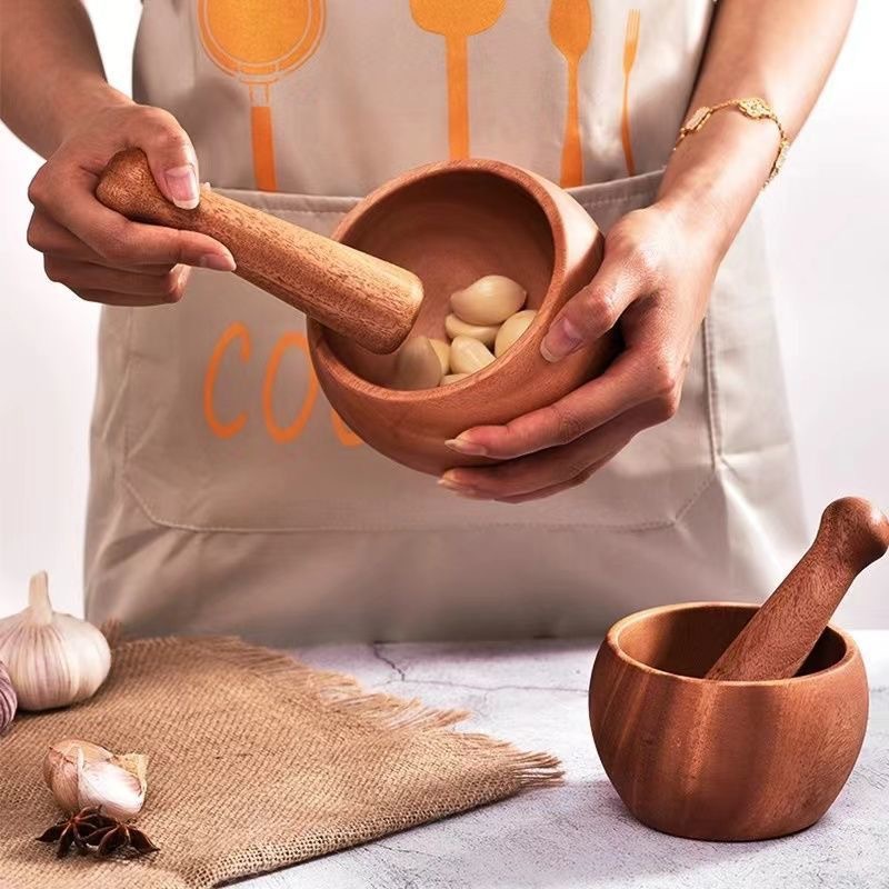 [Strictly Selected Goods] Garlic Masher Household Garlic Press Manual Bamboo Garlic Masher Whole Wood Garlic Mortar Garlic Masher Handy Gadget