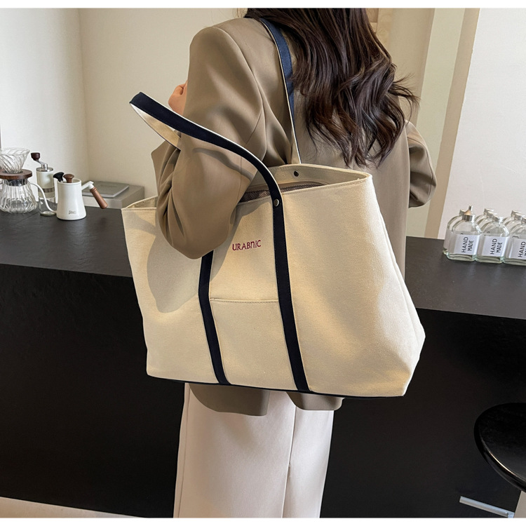 Large capacity canvas for women's 2024 new single shoulder casual and versatile tote bag, college student class_voghion.com