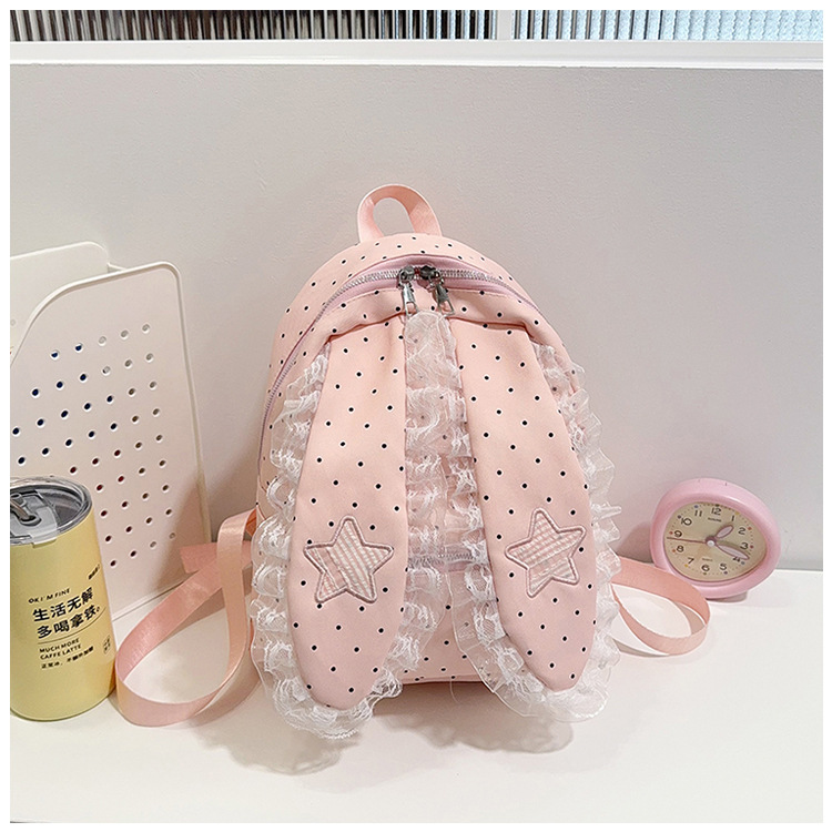 Indigo Smoke Mesh Bunny Ear Student Backpack Japanese Style Cute Girls School Bag High-Value Casual Versatile Travel Shoulder Backpack