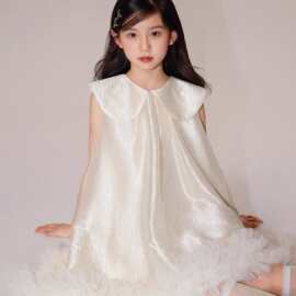 甜美缎面女童公主裙2026新款无袖简约小清新气质儿童生日晚礼服裙