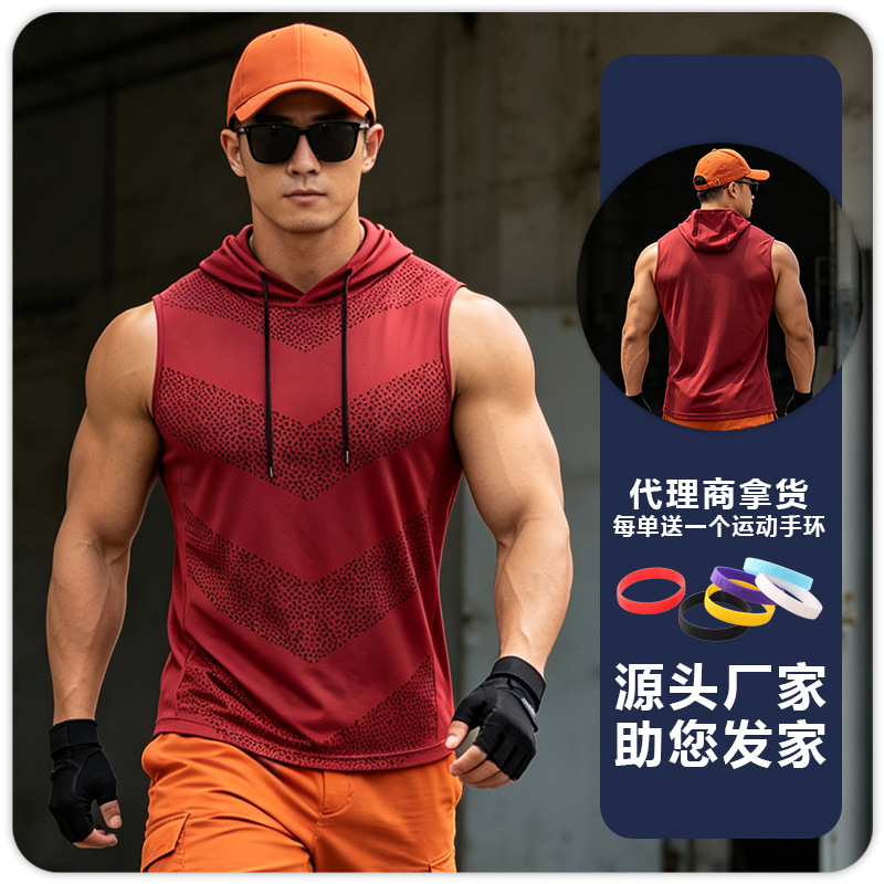 Chaleco deportivo para hombre, chaleco de entrenamiento absorbente de sudor de secado rápido, camiseta sin mangas con capucha de talla grande, camiseta para correr maratón