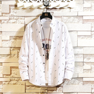 2023 Korean style new shirt men's casual fashion feather printed plus size long sleeve shirt foreign trade Amazon wholesale