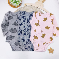 Ins-style baby onesie with new cute animal patterns, pure cotton, diaper cover, triangle crawling suit for infants, export.