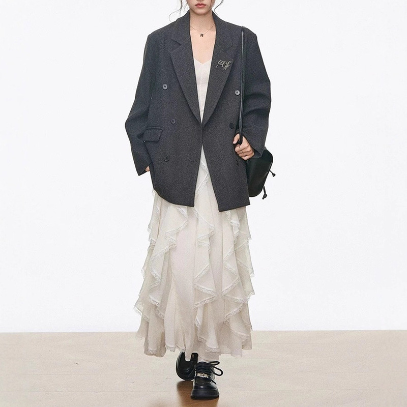 9.3 New Product Westayone High-End Woolen Suit Jacket for Women + Design Long Skirt White Dress