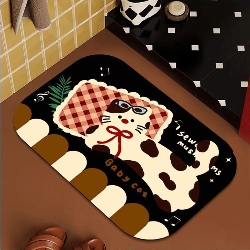 귀여운 새끼 고양이 규조토 진흙 샤워실, 관리가 쉬운 흡수성 발 매트, 욕조 옆 미끄럼 방지 및 낙하 방지 바닥 매트, 공장 직접 판매