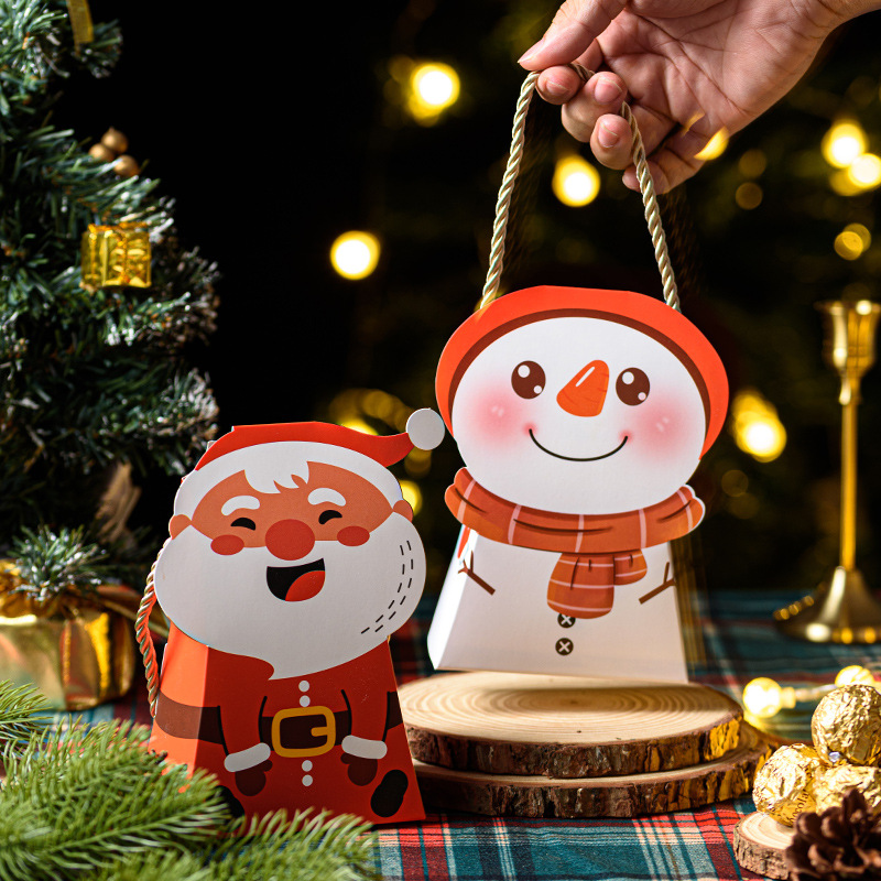 圣诞卡通手提糖果盒平安夜驯鹿雪人欧美风手绘零食烘焙伴手礼品盒