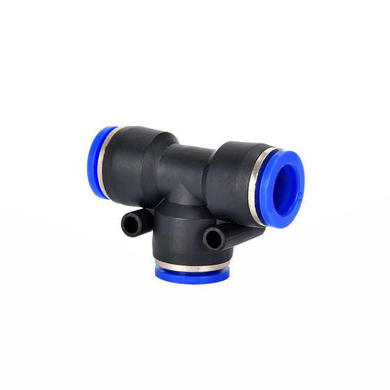 Blue plastic T-shaped tee quick plug-in gas pipe joint anti-drop PE4/6/8/10/12/16 pneumatic joint