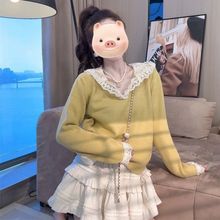 甜美小清新蕾丝纯色连帽毛衣2025新款冬季宽松设计感内搭针织上衣