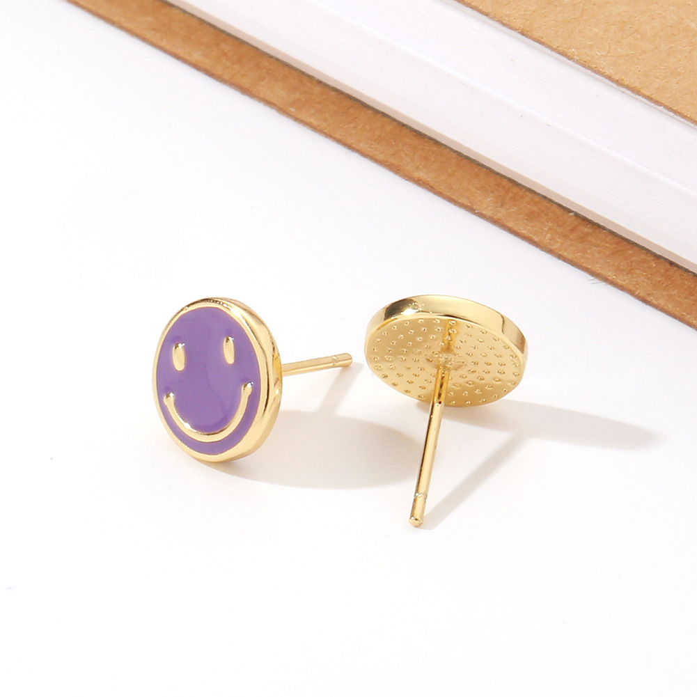 Creative Simple Round Oil Smiley Copper Earrings