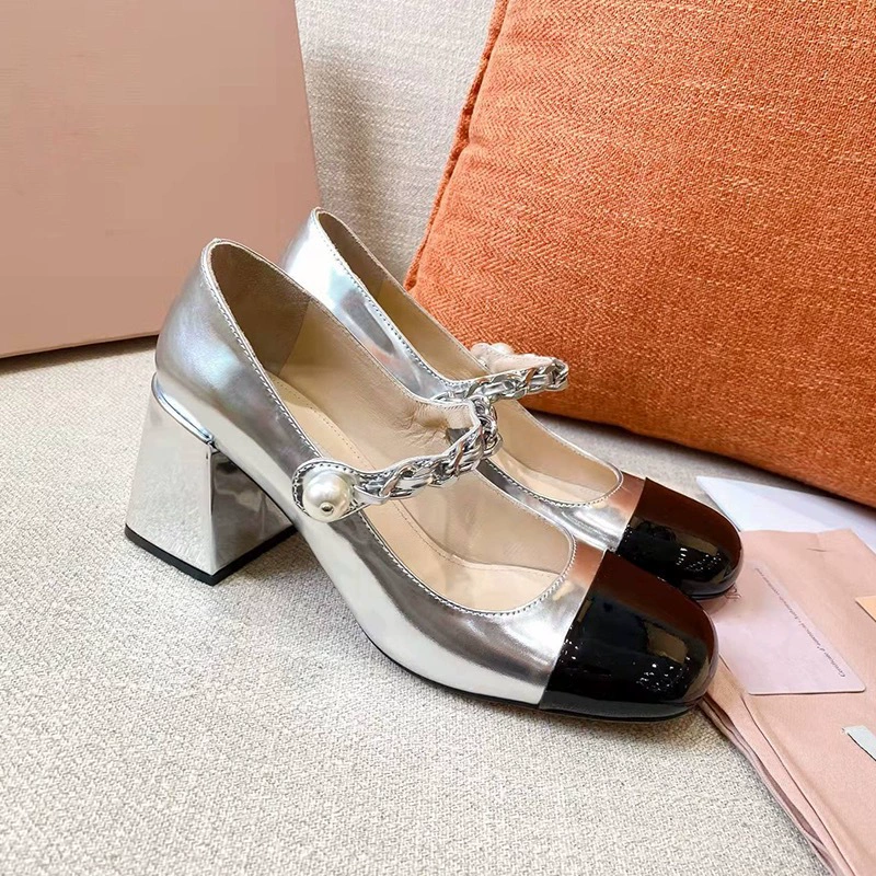 2023 Летние новые туфли Мэри Джейн Цветные квадратные туфли на высоких каблуках женские толстые каблуки