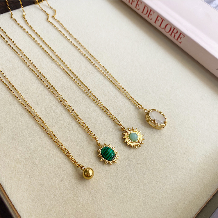 Geometric Pattern Retro Geometric Metal Titanium Steel Inlay Artificial Gemstones Pendant Necklace