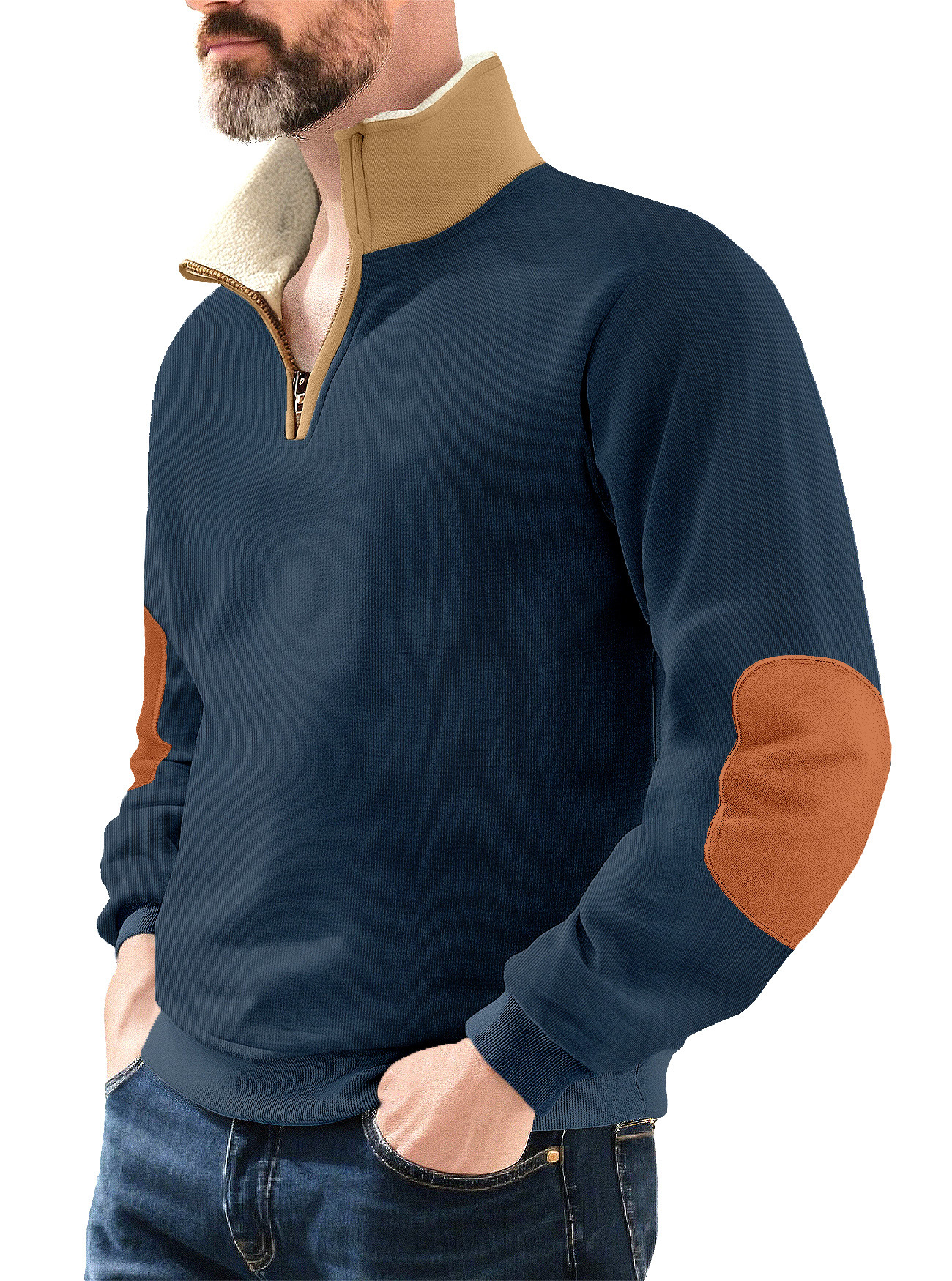 Nuevo transfronterizo europeo y americano semi-cremallera suéter hombre temu otoño y invierno estilo americano cordero cuello bordado con camisa de terciopelo para hombres