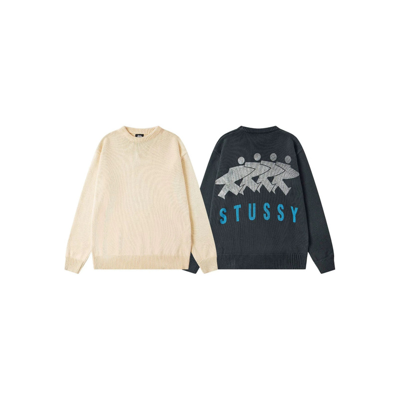 Stussy foreign trade sweater with logo print on the back, round neck, American retro style, casual and laid-back, unisex Stussy foreign trade sweater with logo print on the back, round neck, American retro style, casual and laid-back, unisex