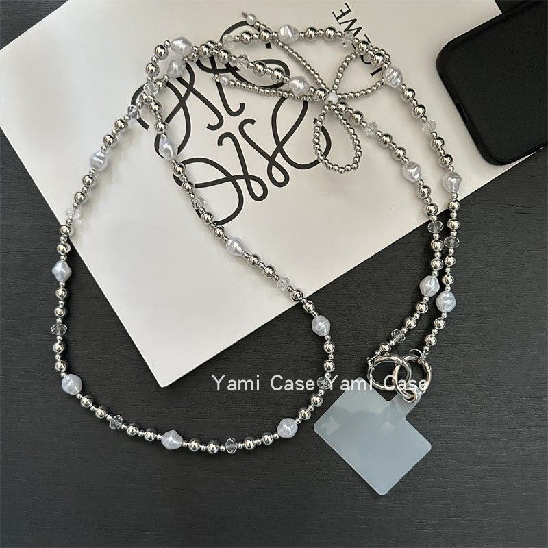 Diagonal bow anti-sling bag chain for mobile phones and Apple bags, trendy and elegant lanyard, suitable for Huawei girls, long beaded chain.