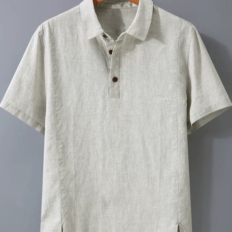 High-End Cotton and Linen Short-Sleeved T-Shirt for Men, Summer Thin Casual Collared Pullover, Loose Half-Sleeved Top Made of Pure Linen