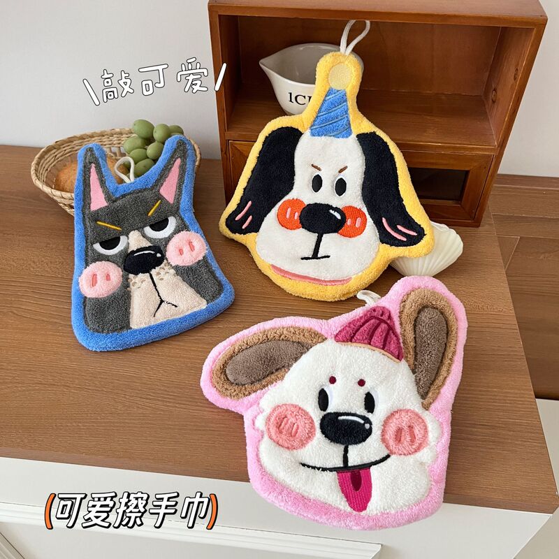Copyright Hangable Thickened Super Absorbent Cute Cartoon Hand Towel Coral Fleece Small Square Kitchen Bathroom Dual-Use