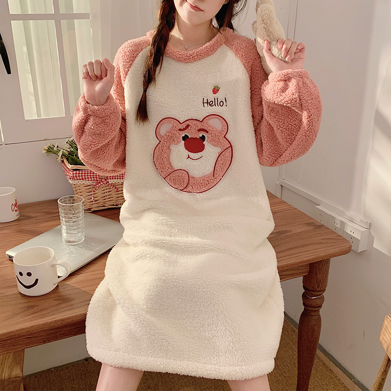 Flannel autumn and winter women's nightdress loose French fairy court style outdoor home wear new dress