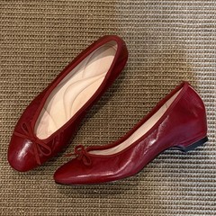 羊皮版~复古蝴蝶结圆头内增高单鞋浅口红色芭蕾舞鞋女气质通勤鞋