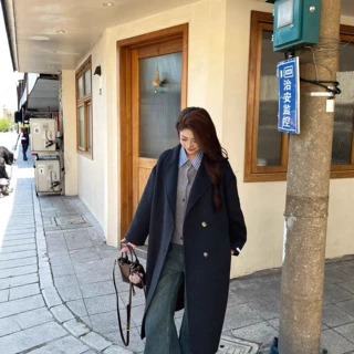 羊毛双面呢大衣女秋冬季宽松高级感长款毛呢外套潮气质优雅