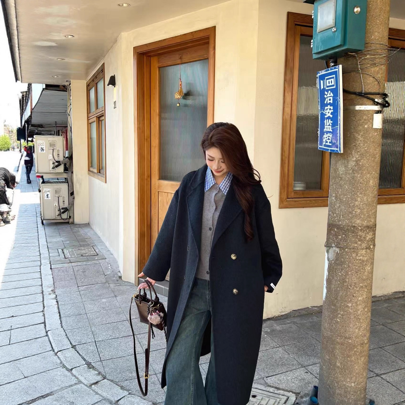 Wool Double-Sided Coat for Women, New Korean Style Loose-Fitting High-End Long Woolen Coat for Autumn and Winter, Trendy