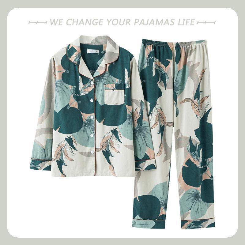 Pijamas traje de algodón puro Mujer % primavera y otoño verano manga larga dulce REDUCCIÓN DE EDAD homewear al aire libre