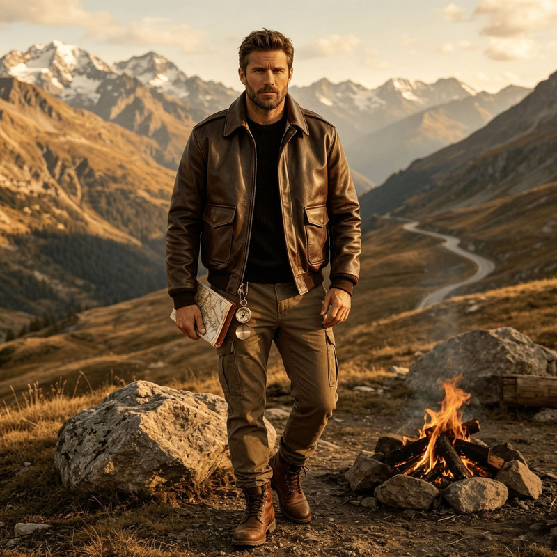 Cross-Border Exclusive Supply: Men's American Retro A2 Pilot Leather Jacket, Brown Vintage Waxed Leather Coat Cross-Border Exclusive Supply: Men's American Retro A2 Pilot Leather Jacket, Brown Vintage Waxed Leather Coat