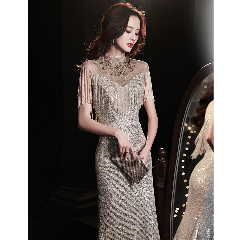 Vestido de noche estilo sirena para mujer, novedad 2026, elegante para banquete de verano, fiesta anual dorada, vestido largo para socialité