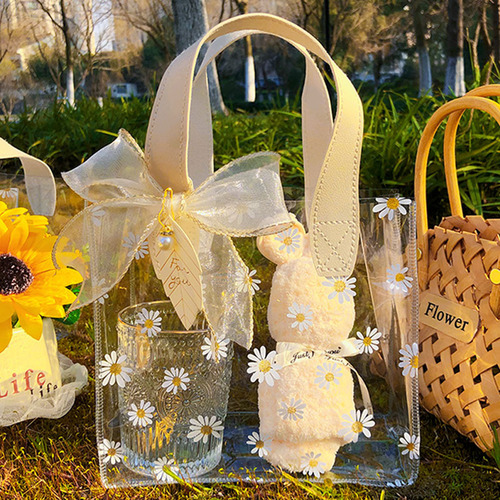 Small Daisy Three-Eight Transparent Handbag Gift Bag PVC Plastic Birthday Gift Box High-End Gift Bag