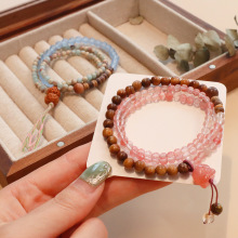 复古中式天然石檀木拼接手链金刚橄榄吊坠小众设计多层叠戴手串