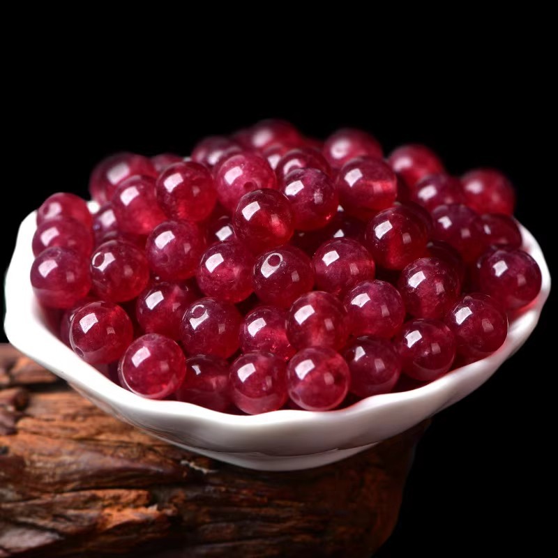 Ge Hong blood pearl deep red strawberry crystal agate beads round beads DIY handmade jewelry accessories material stringing beads wholesale