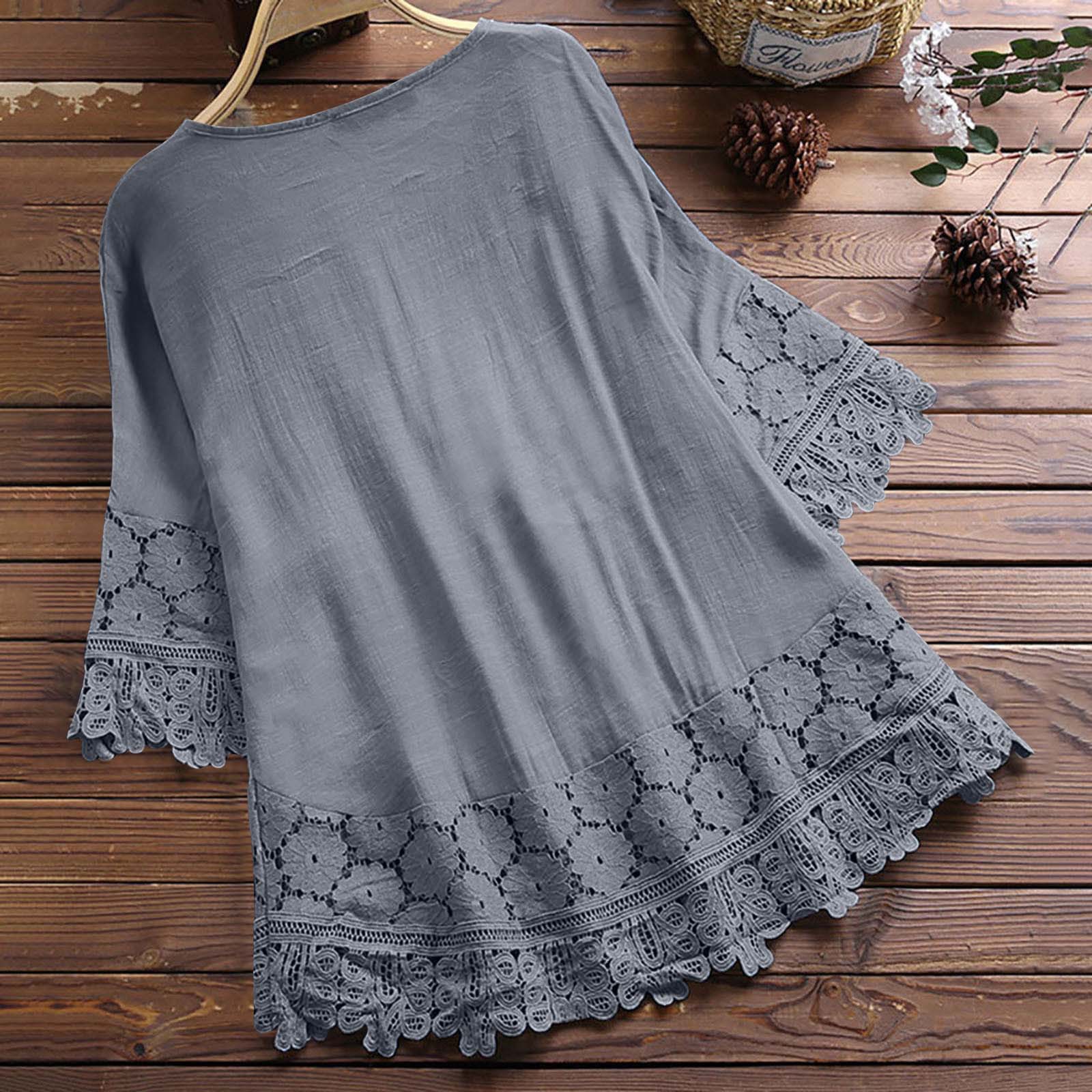 Elegante Damenbluse Mit V-ausschnitt Aus Baumwoll-leinen-mix_voghion.com