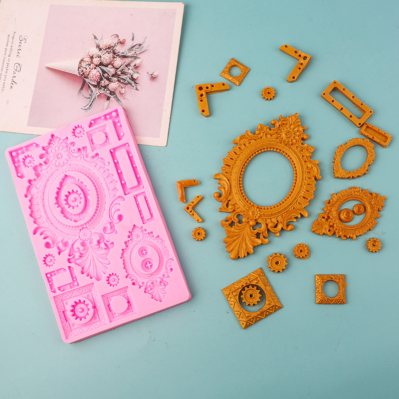 Nuevo molde para hornear marco mecánico de estilo europeo fondant molde de silicona pastel de chocolate alivio decorativo epoxi molino