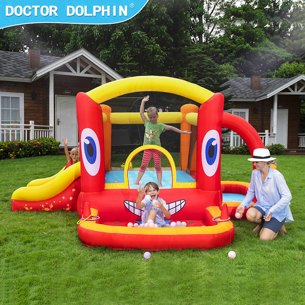 Castillo inflable infantil Doctor Dolphin, trampolín combinado con tobogán, pequeño parque de atracciones para padres e hijos, interior.