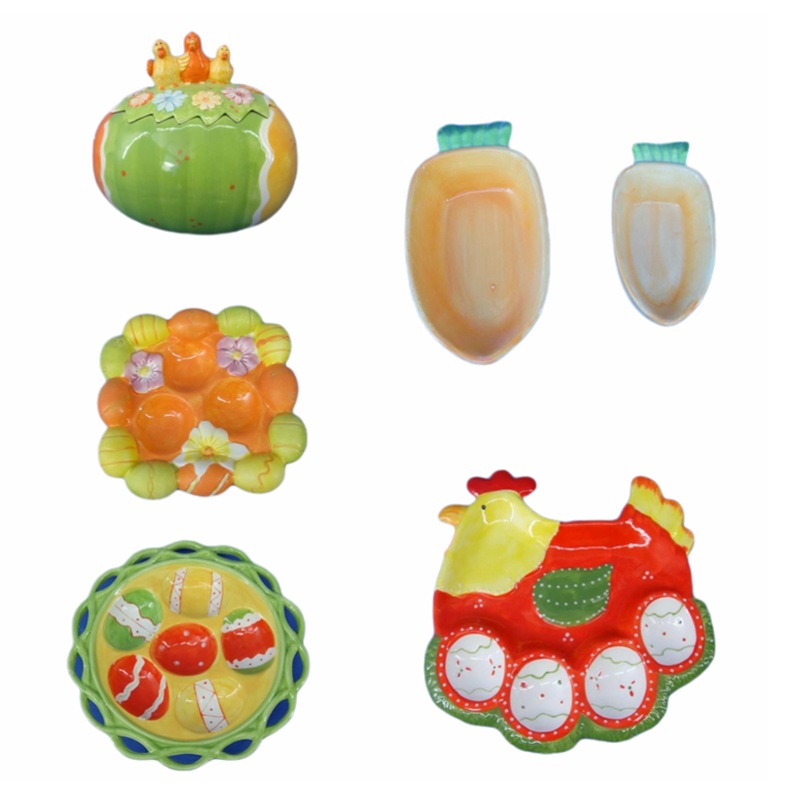 Taza de huevo de cerámica pintada a mano transfronteriza huevo plato huevo huevo cuadrícula conejo de Pascua forma huevo bandeja hecha a mano