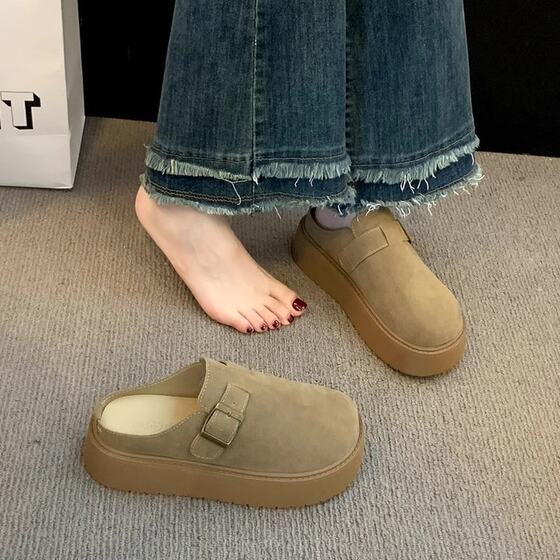 Puffin Thick-soled Burken Shoes Baotou Half Slippers Women's Outfit 2025 New Spring Slip-on Lazy Burken Shoes