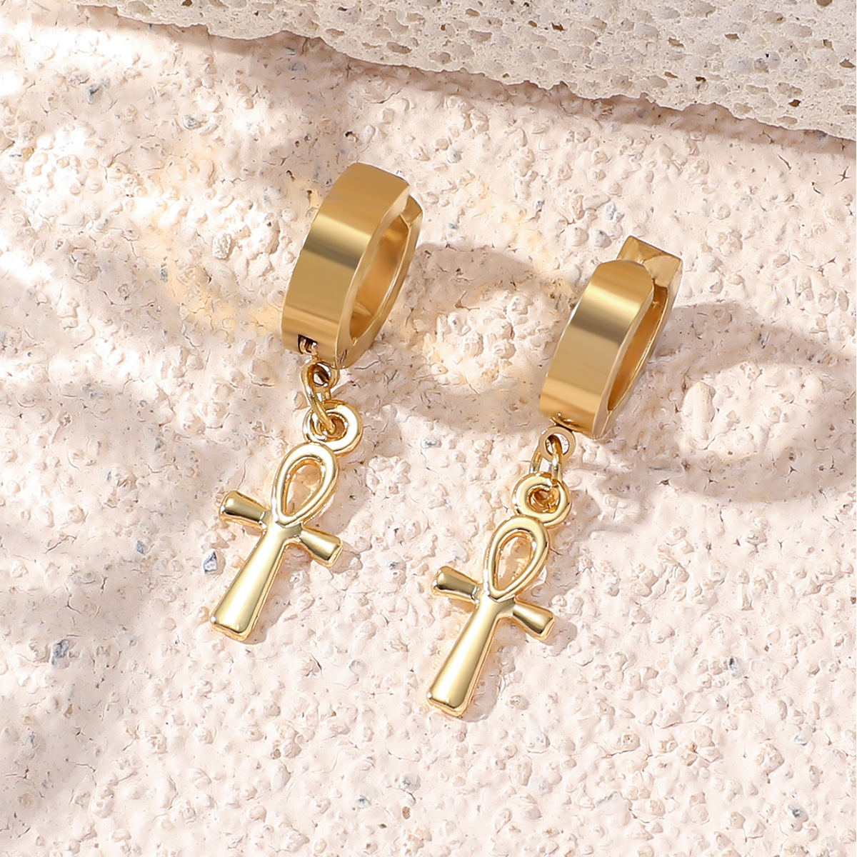Casual, Daily Occasion 1 Piece Vintage Style Cross 304 Stainless Steel Drop Earrings
