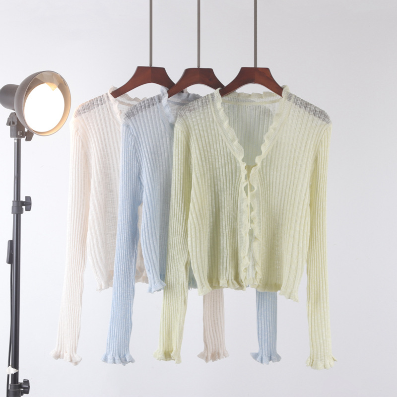 Women's Ice Silk Sun Protection Knitted Cardigan, Thin Short Hollow Out Outerwear, Perfect for Pairing with Suspender Dress, Shawl, Air Conditioning Cover-up Jacket