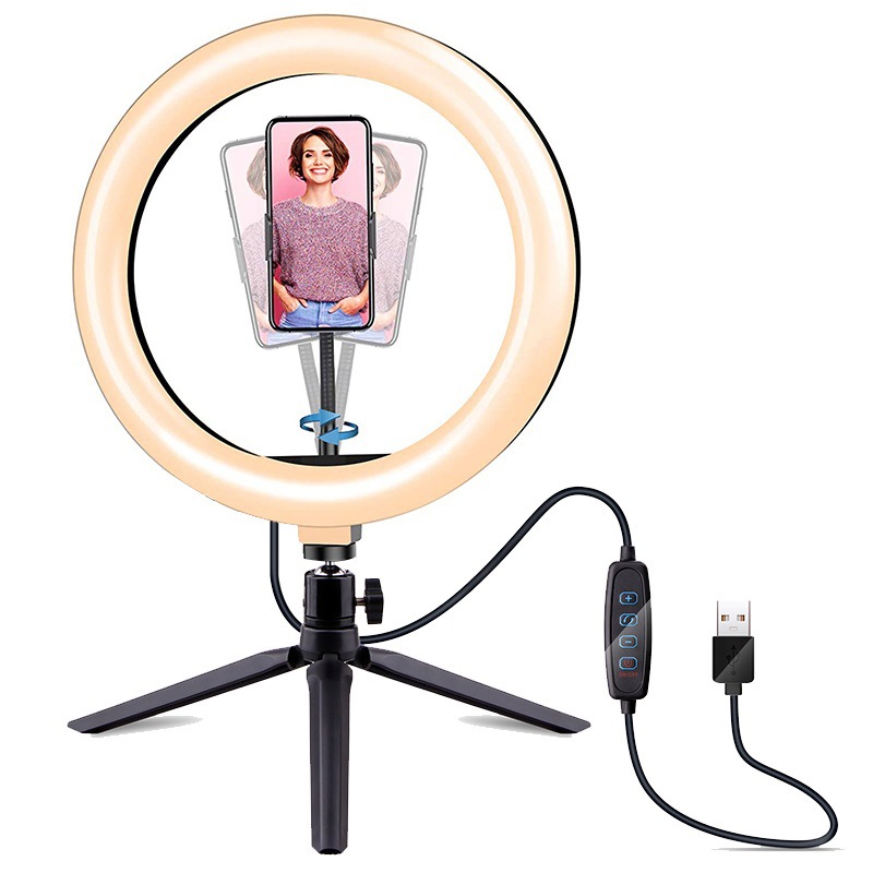 Lámpara de relleno de transmisión en vivo de escritorio, soporte para teléfono móvil, luz de anillo, trípode de selfie, fotografía de ancla, luz de belleza LED