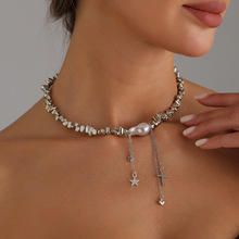 欧美跨境饰品复古异形珍珠五星爱心十字架流苏项链女优雅百搭项饰