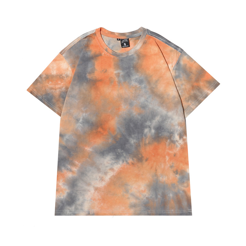 Camiseta de algodón tie-dye para hombre 2025 pareja de verano de manga corta ins suelta de gran tamaño cuello redondo tendencia camiseta superior para hombre