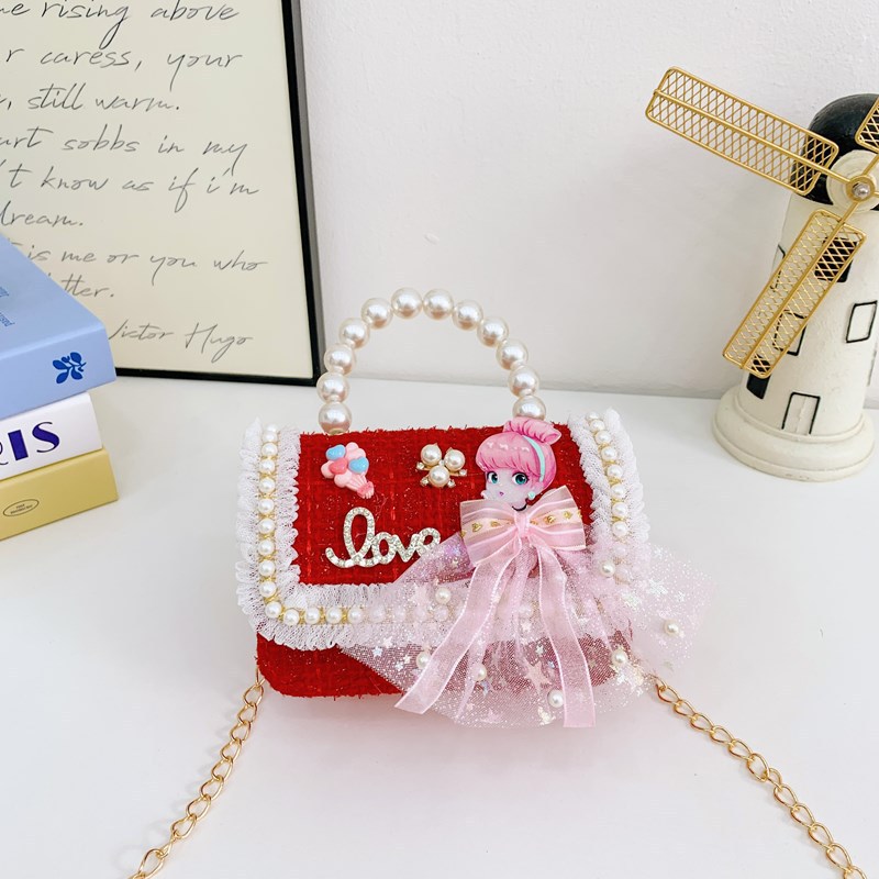 Bolsos infantiles, bolsos de moda princesa de perlas, bolsos de cambio de chicas lindas, bolsos de hombro de encaje