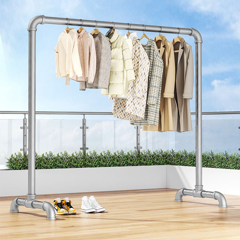 Floor standing steel pipe drying rack hanger single pole extra thick bedroom outdoor clothes quilt stainless galvanized