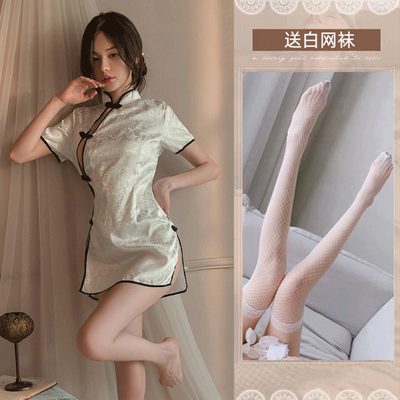 わらガールスタンドカラー改良されたチャイナドレスセクシーなランジェリーレトロジャカードプレートバックルスリット女性古代スタイルネグリジェ 1037