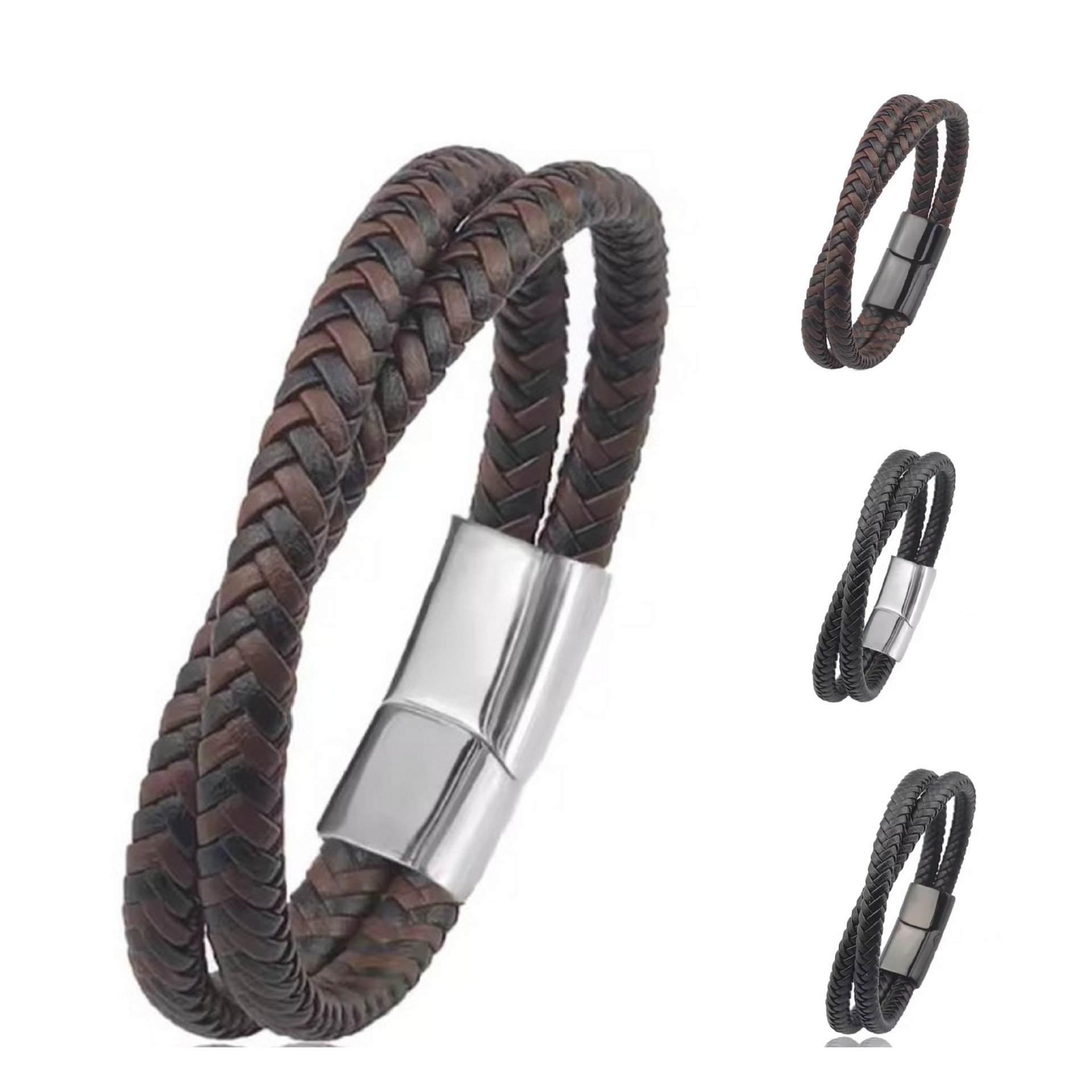 European and American Men's Leather Bracelet, Cross-Woven Vintage Leather Bracelet, Simple Alloy Magnetic Buckle, High-End Bracelet
